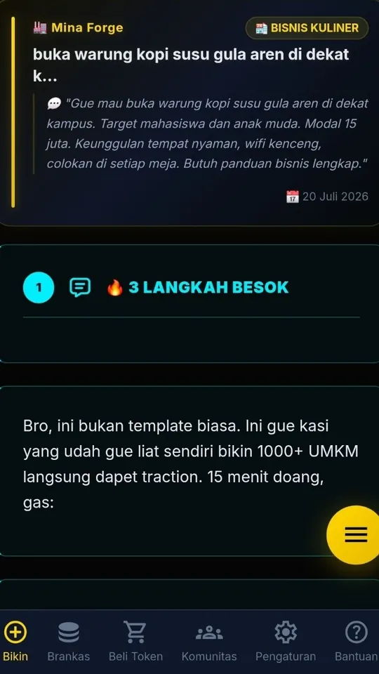 Contoh hasil generator Mina Forge: rencana bisnis warung kopi lengkap