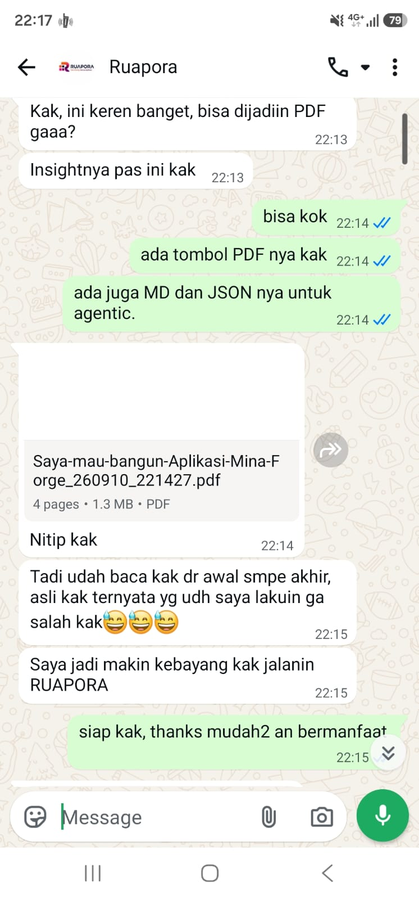 Screenshot WhatsApp, Haidar (Ruapora) tentang Mina Forge